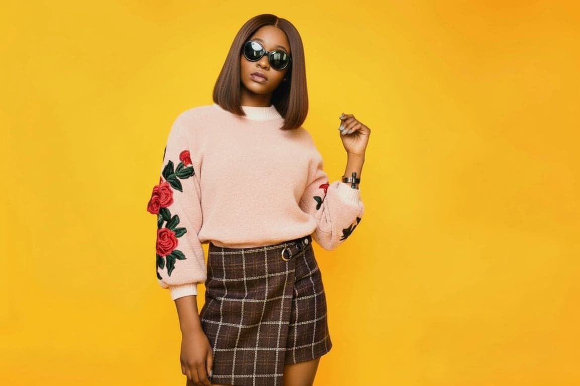 AI long hair filter before photo - woman portrait with short straight hair