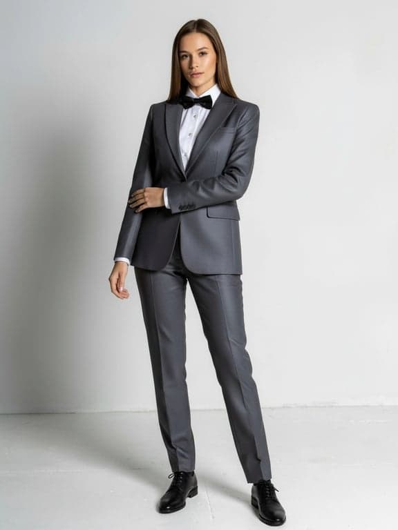 add suit to photo online free – after pic: woman wearing dark gray professional suit