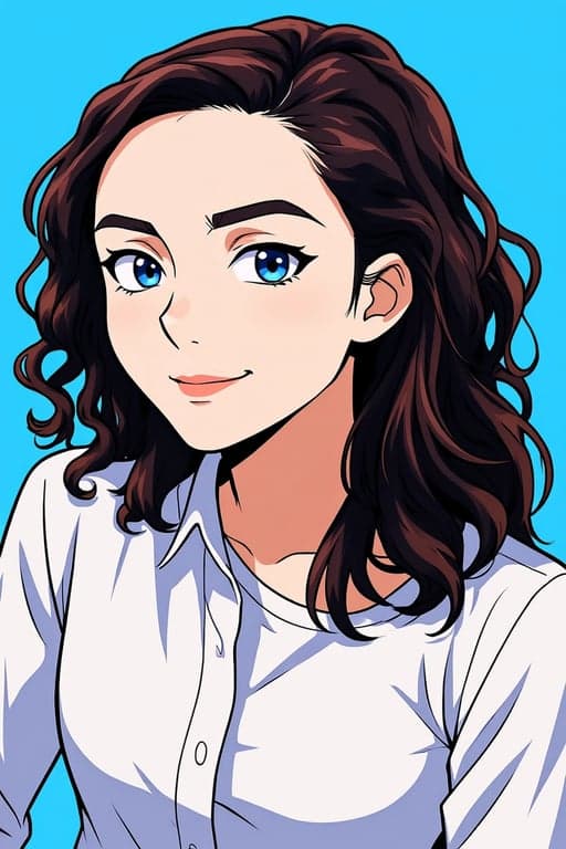 a portrait of a person illustrated as an anime hero character, featuring clean line art, vibrant but controlled colors, strong contrast lighting, simplified anime anatomy, and a confident heroic pose