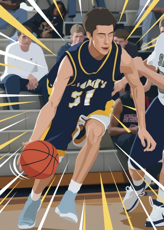 A sports action shot converted into a dynamic vector graphic, using speed lines, motion blurs simulated with gradients, and a focus on the athlete's silhouette.