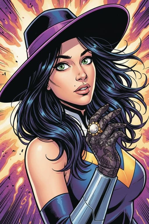 a portrait of a person adapted into a Marvel superhero comic art style with exaggerated proportions, high-energy expression, bold outlines, and saturated color treatment