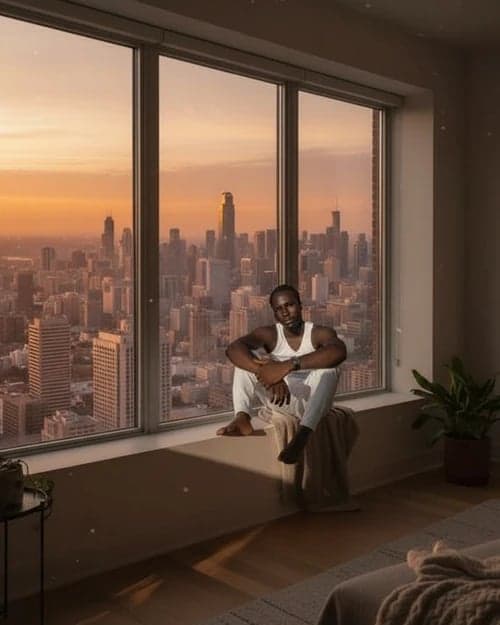 Sunset photos filter after transformation - portrait with city sunset golden tones