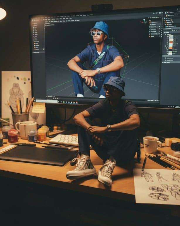 ai action figure generator after: a realistic action figure posed on man sitting on the ground