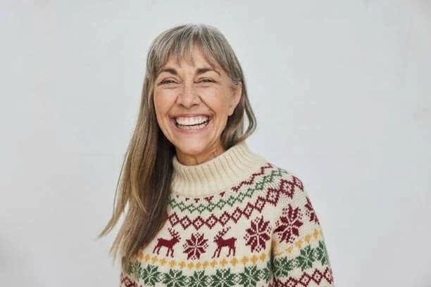 Christmas outfit after – person in a warm knit holiday dress