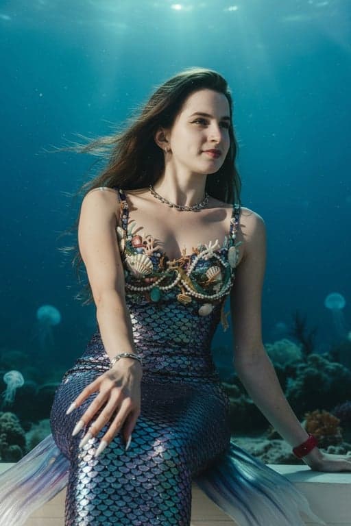 AI Mermaid filter after pic - underwater mermaid scene with glowing jellyfish