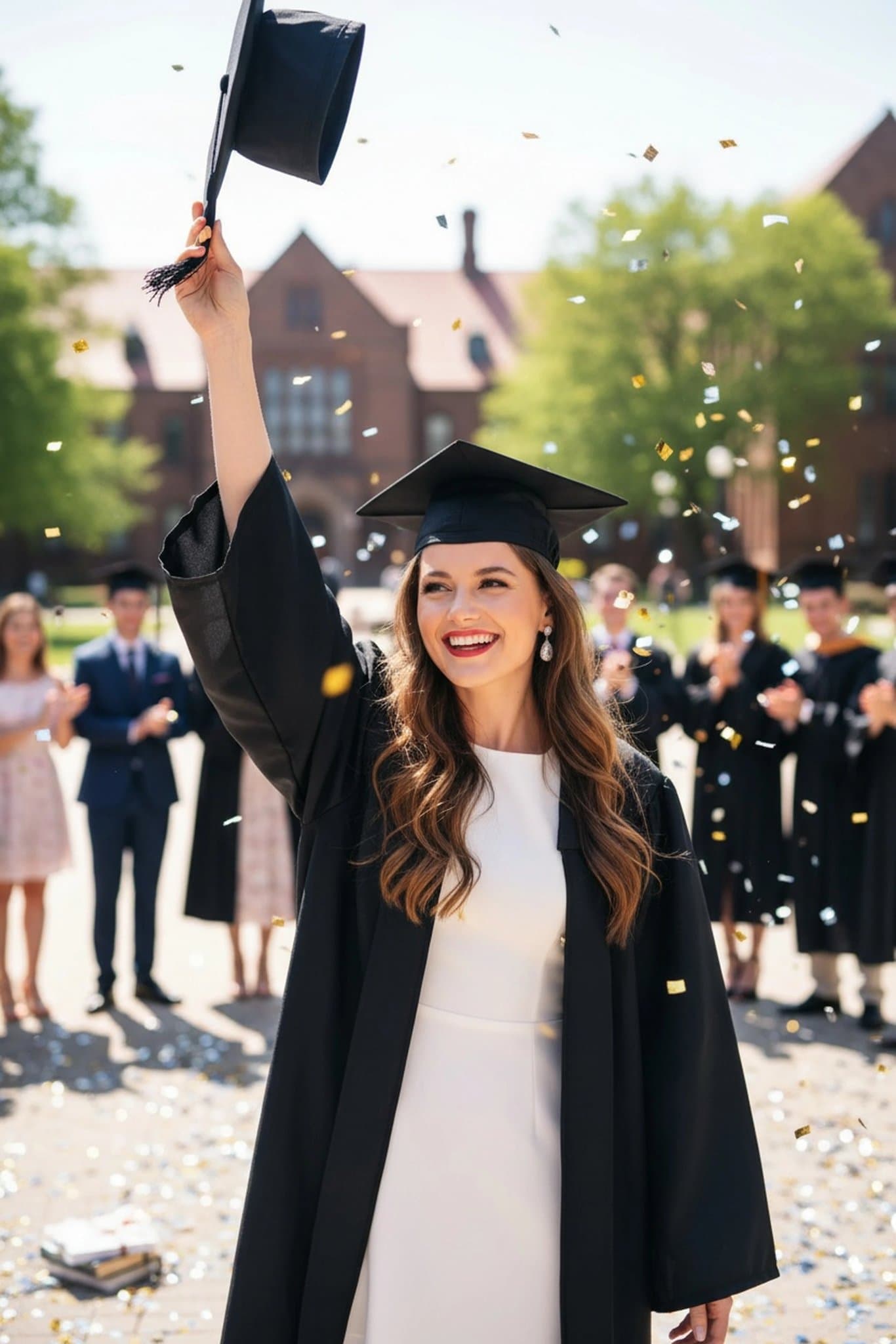 AI graduation photo filter after transformation - full body photo rendered with realistic graduation attire