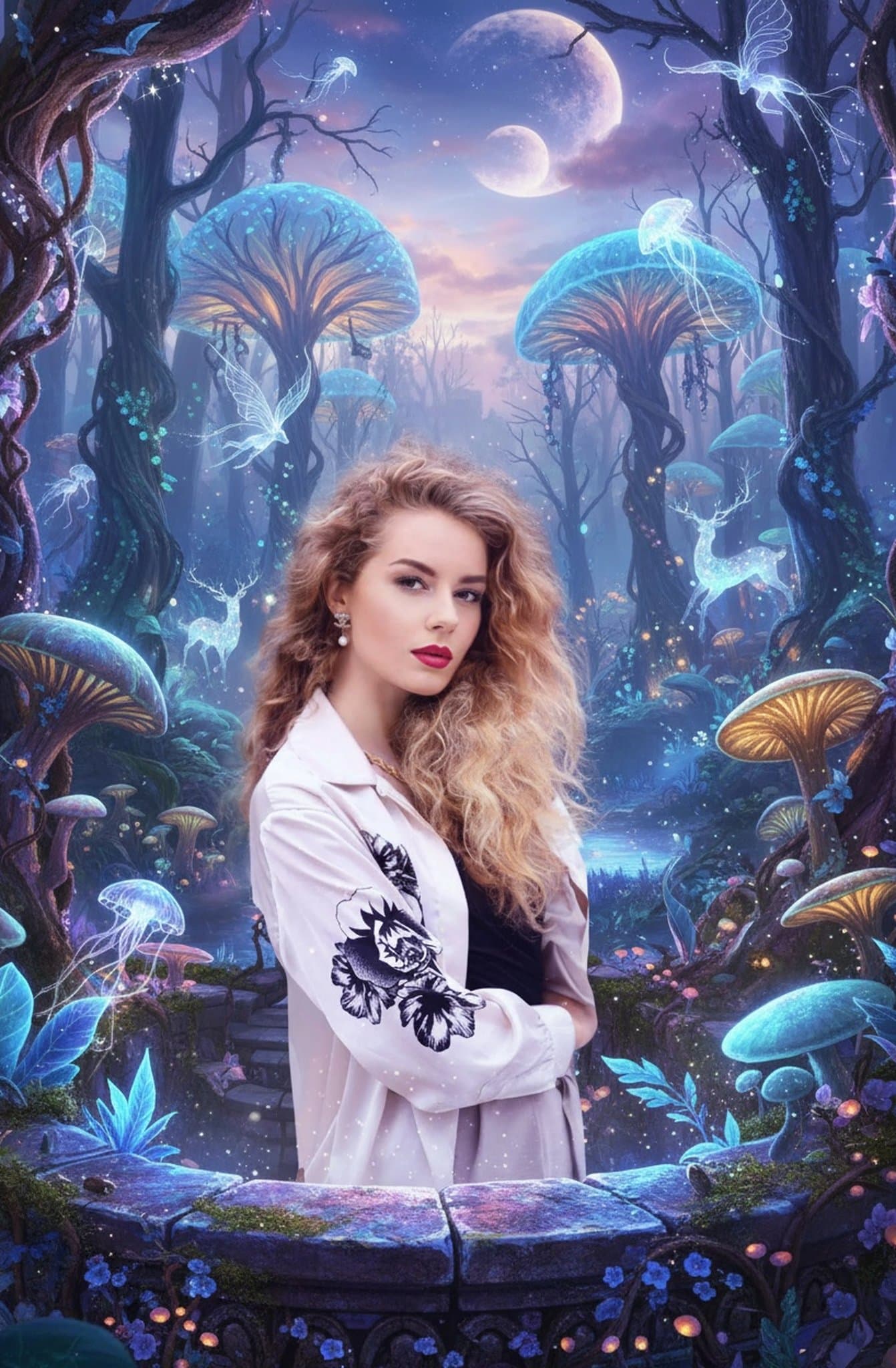 AI fantasy art filter after transformation - full body photo placed in fantasy landscape