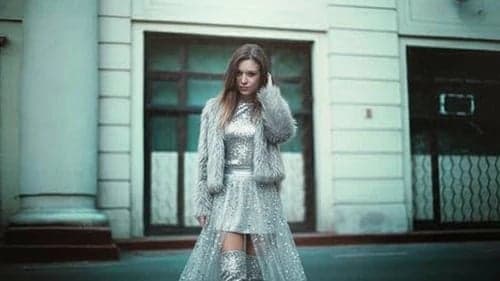 After holiday photo - winter glam party outfit with icy silver glow