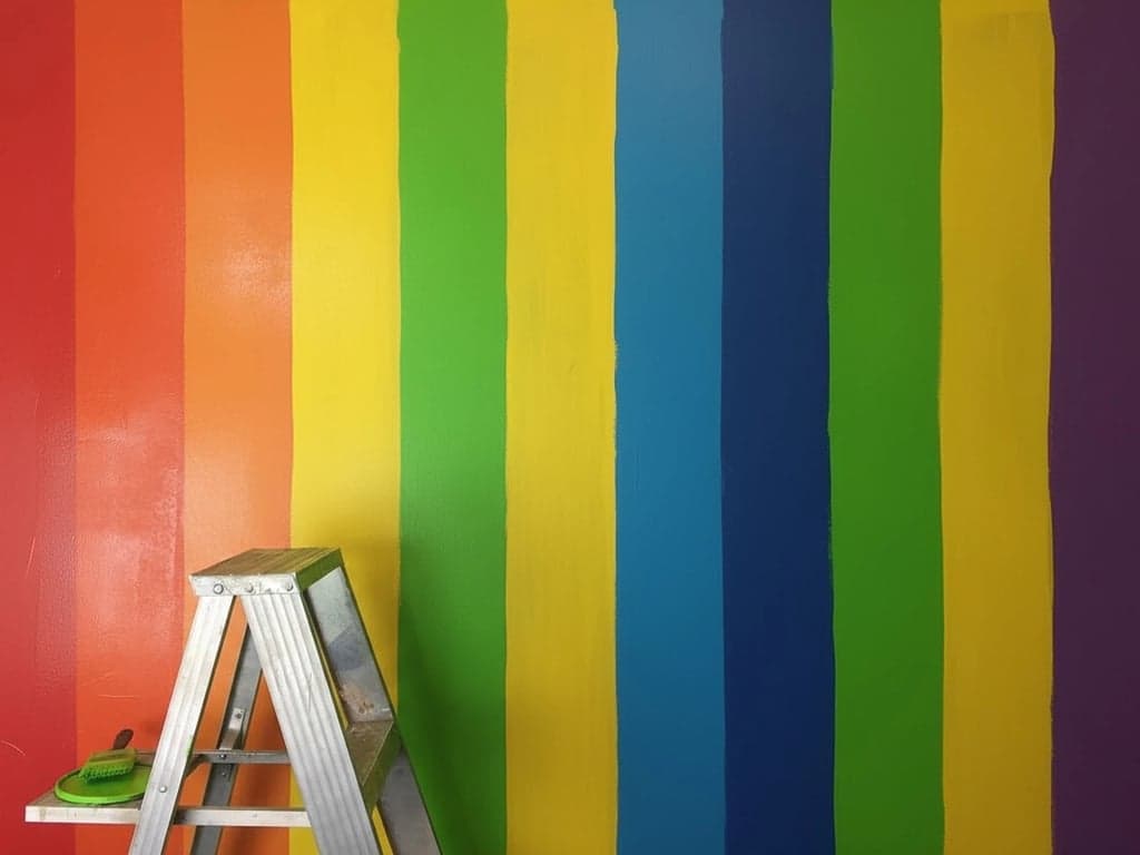 AI green screen remover after photo - chair isolated with rainbow walll background