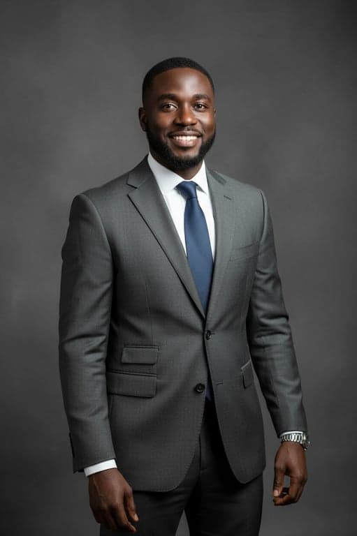 A high-quality AI business portrait of a man, mid-shot composition, sharp details on clothing fabric, confident posture, professional color grading, studio environment.