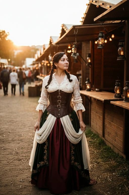 renaissance festival outfits filter after transformation - portrait wearing rich-colored noble style Renaissance gown with understated decoration
