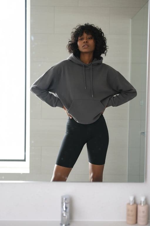 Gym Outfit filter before photo - natural portrait in relaxed homewear with any backdrop