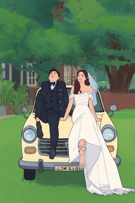 AI photo to cartoon style after pic - cartoon style of wedding photo