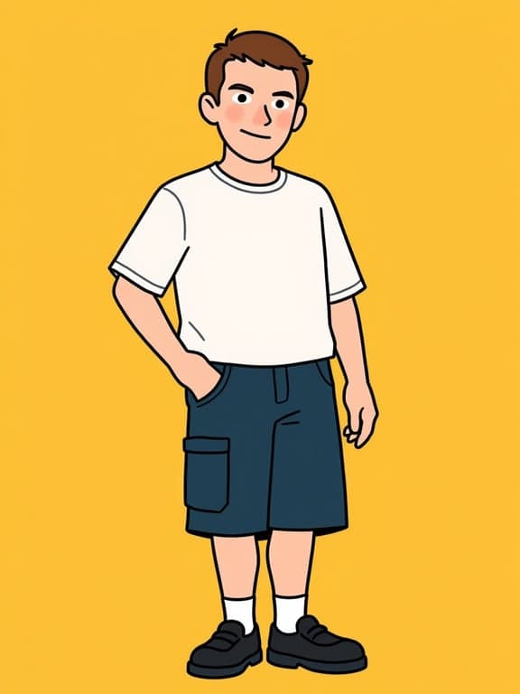 a portrait of a person illustrated in a random cartoon style emphasizing playful exaggeration, rounded shapes, minimal shading, and a friendly animated look