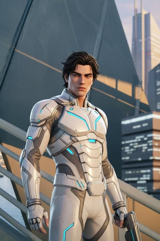 a portrait of a person recreated in a Marvel Rivals–inspired hero shooter art style with smooth realistic rendering, strong highlights, clean shadows, and dynamic game-ready appearance