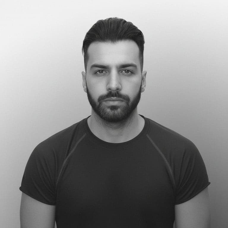 a portrait of a man, secure id photo, plain uniform background, frontal view with clear facial features, neutral expression, even lighting.