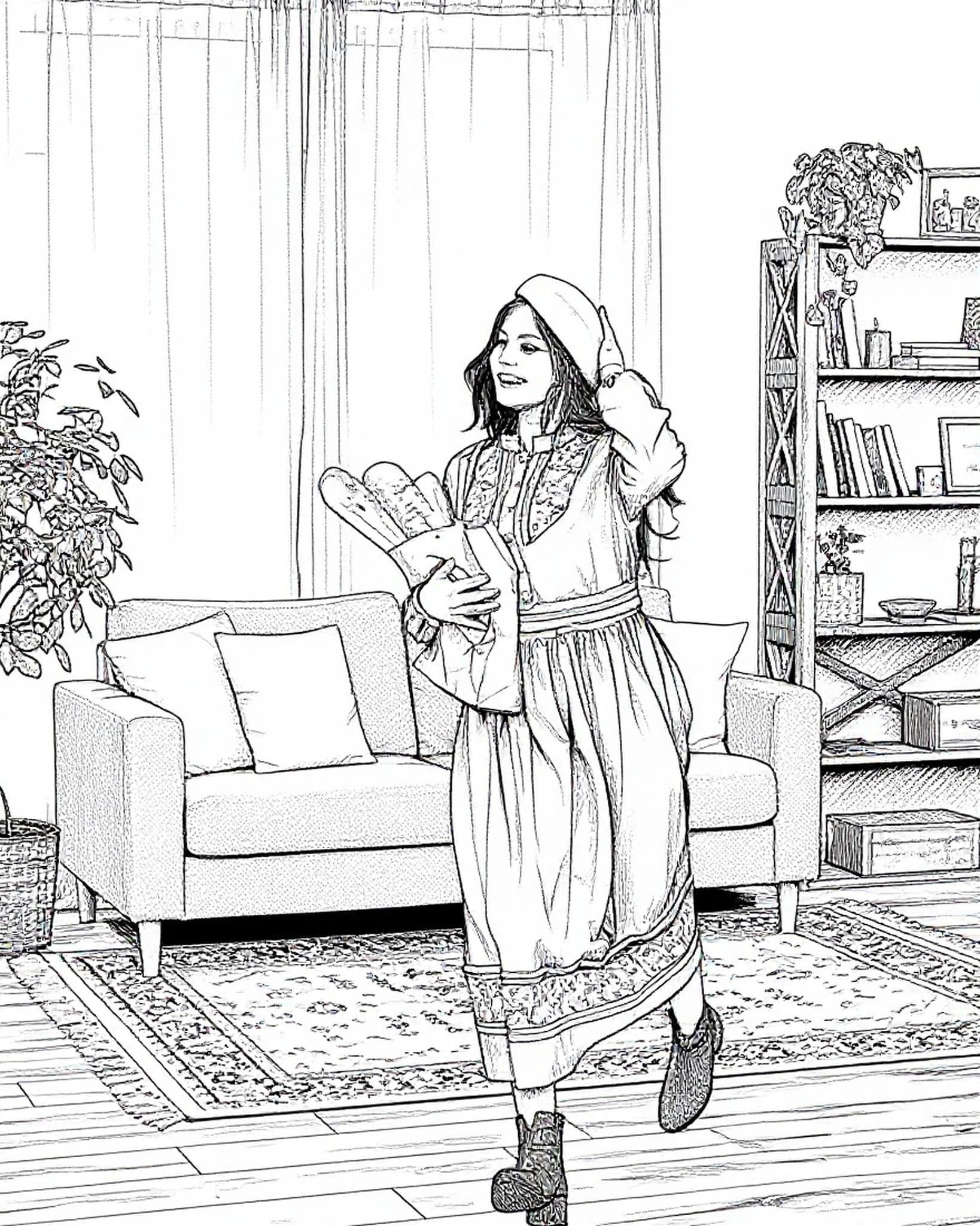 Manga art styles filter after transformation - portrait in gentle slice of life manga style with tidy room scene