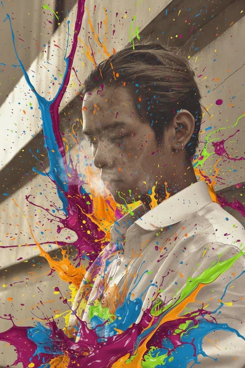 AI color splash filter after transformation - outdoor photo turned into dramatic color splash artwork