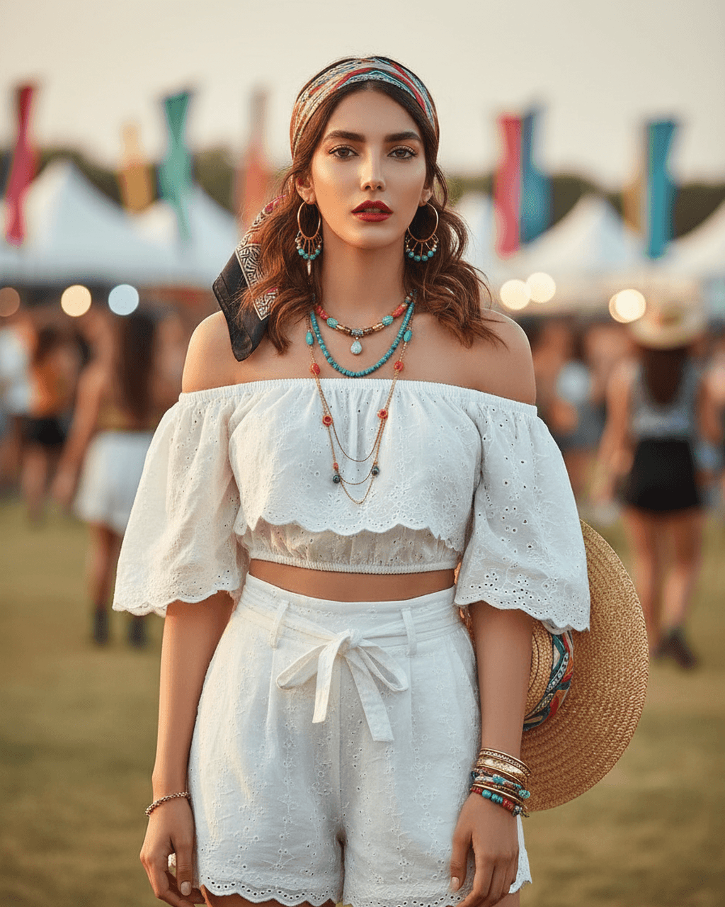 AI music festival outfits filter after transformation - outdoor photo transformed into music festival scene