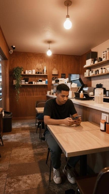 Refine this wide café candid i...