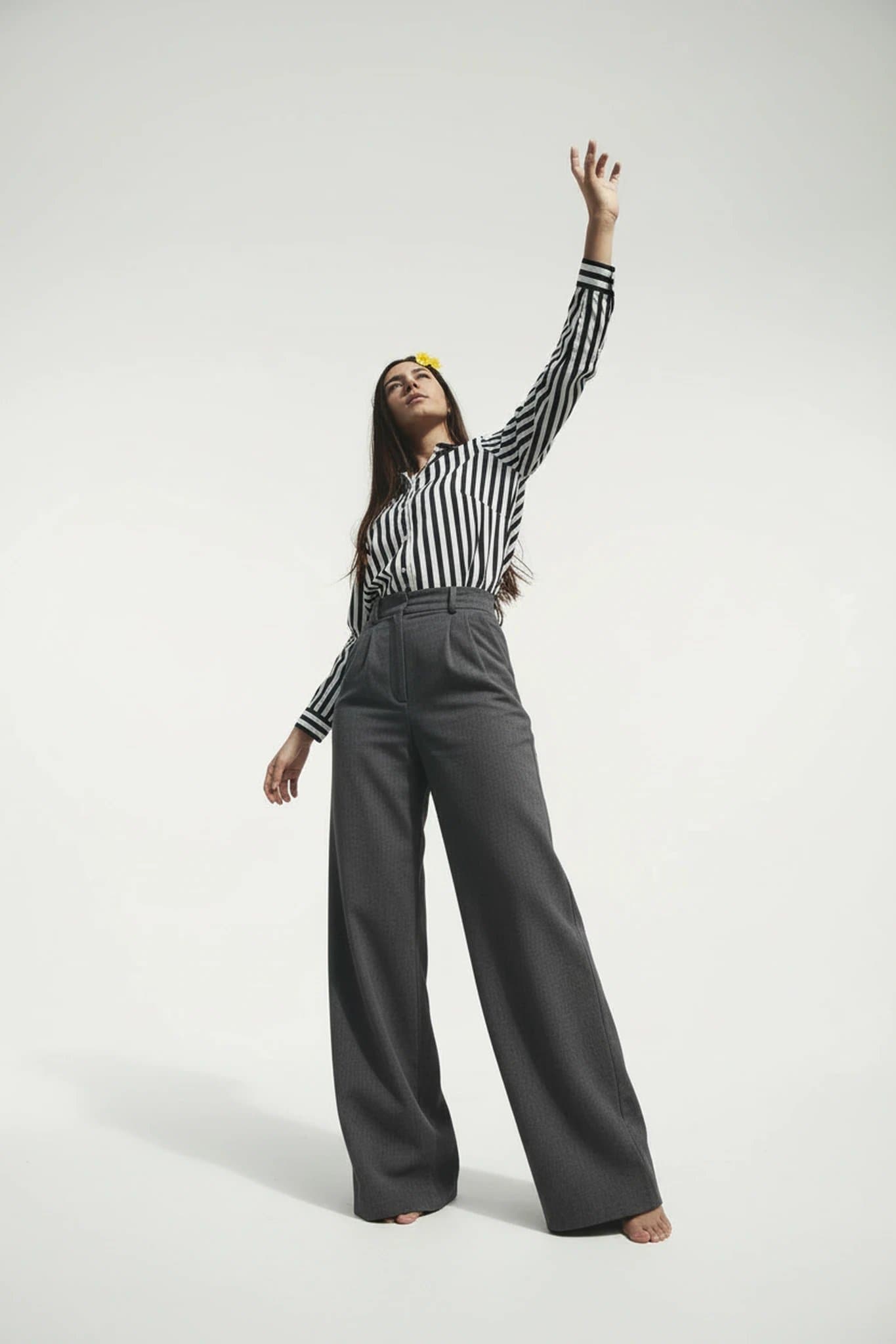 business casual outfits filter after transformation - portrait in crisp striped shirt and trousers business casual style