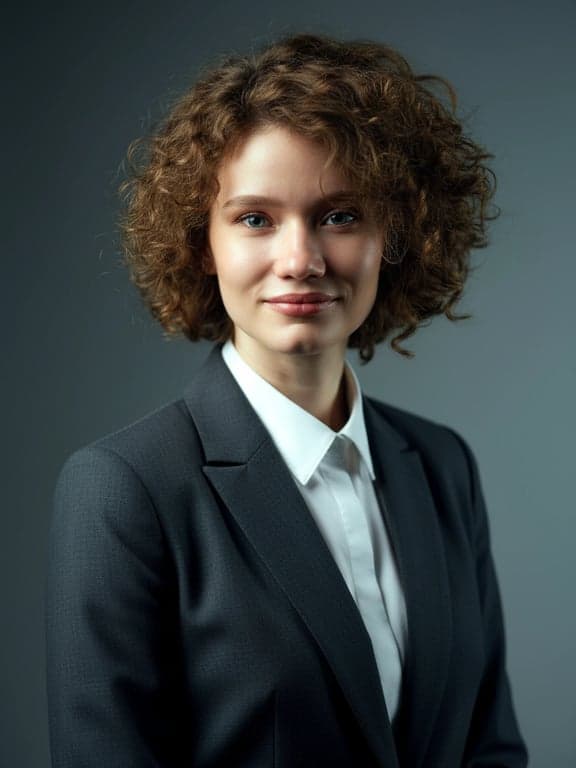 a portrait of a person transformed into a professional corporate headshot with natural expression, upright stance, soft directional lighting, refined facial structure, neutral background tones, and realistic photography-style detail
