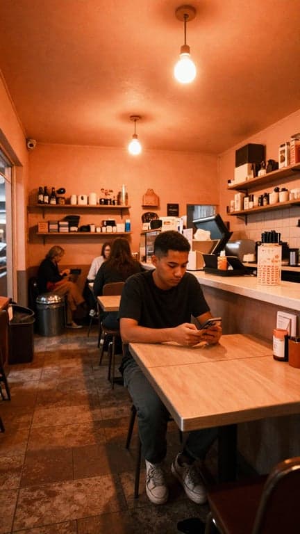 Refine this wide café candid i...