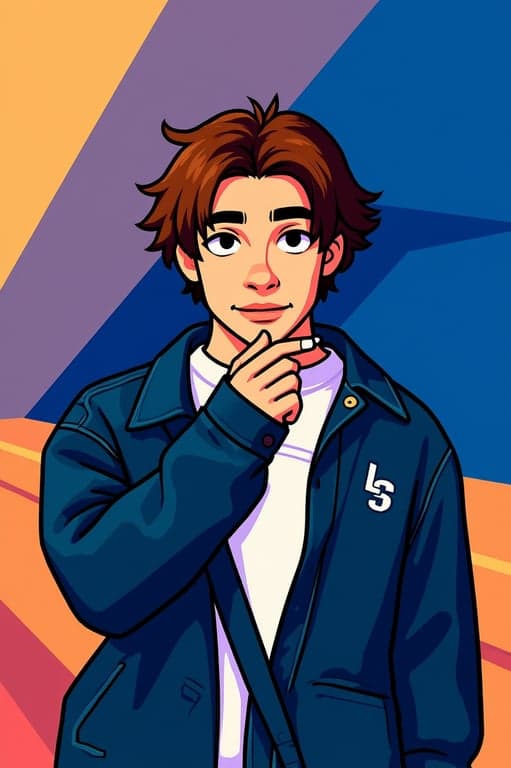 a portrait of a person adapted into a cartoon character generator style with varied facial proportions, clear outlines, flat colors, and a fun unpredictable cartoon appearance