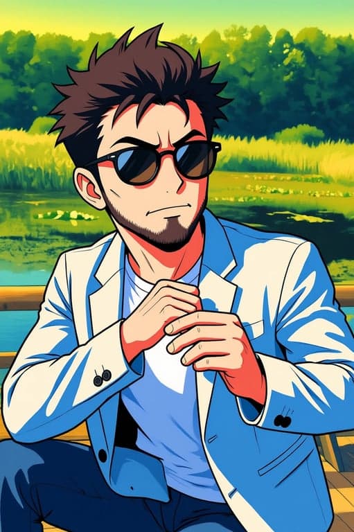 a portrait of a person reinterpreted in a Japanese anime hero art style inspired by My Hero Academia, with sharp linework, stylized facial proportions, dramatic highlights, and a minimal anime gradient background