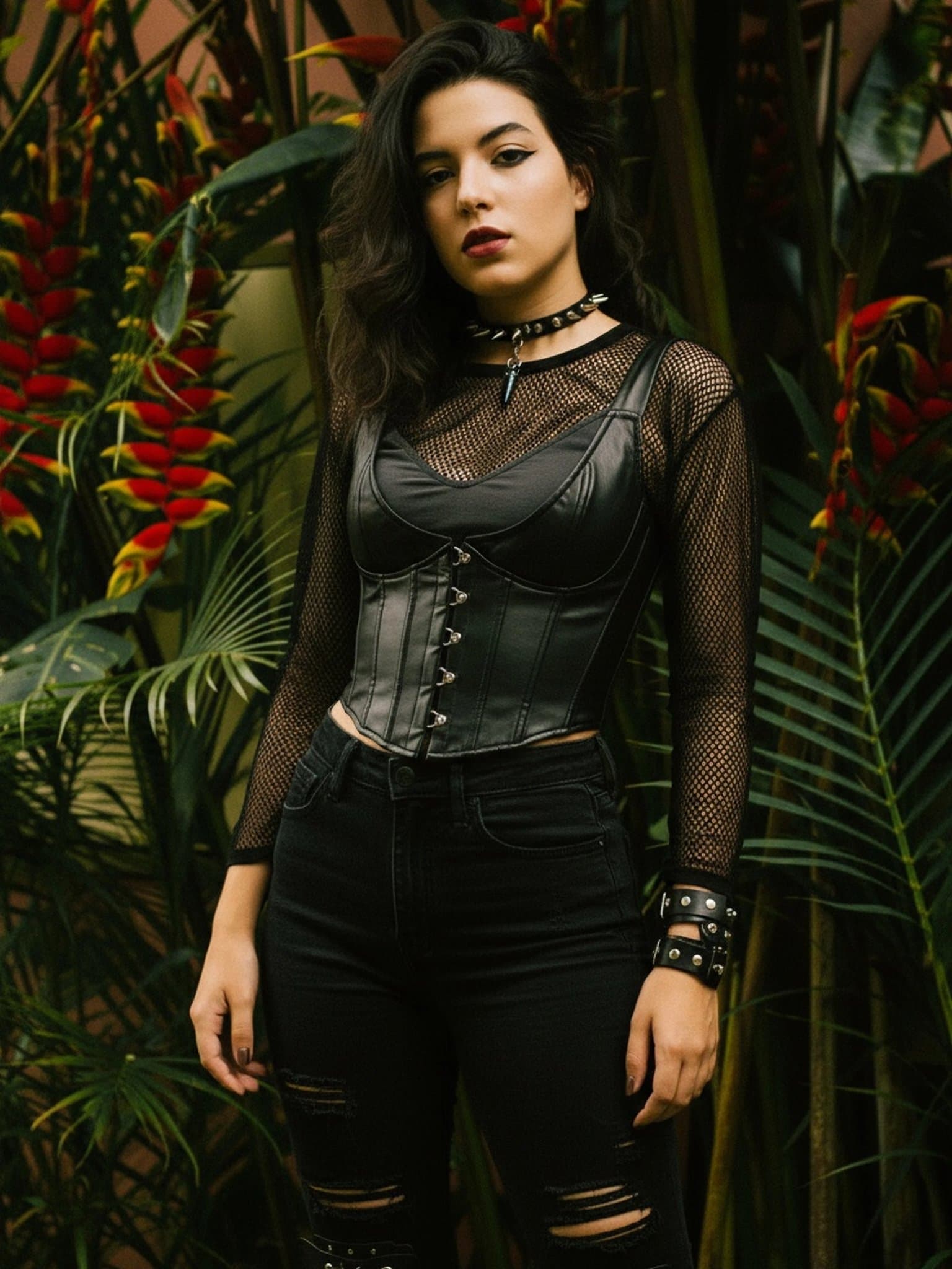 AI goth filter after transformation - woman portrait in gothic makeup and dark style