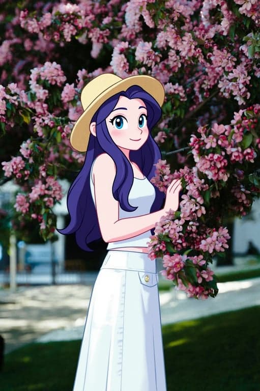 A portrait of a person illustrated as a classic My Little Pony pony character, completely removing human form, enforcing four-legged stance and pony anatomy, preserving background environment and composition, translating personality into mane design, eye emotion, and cutie mark, clean outlines and flat cel shading.