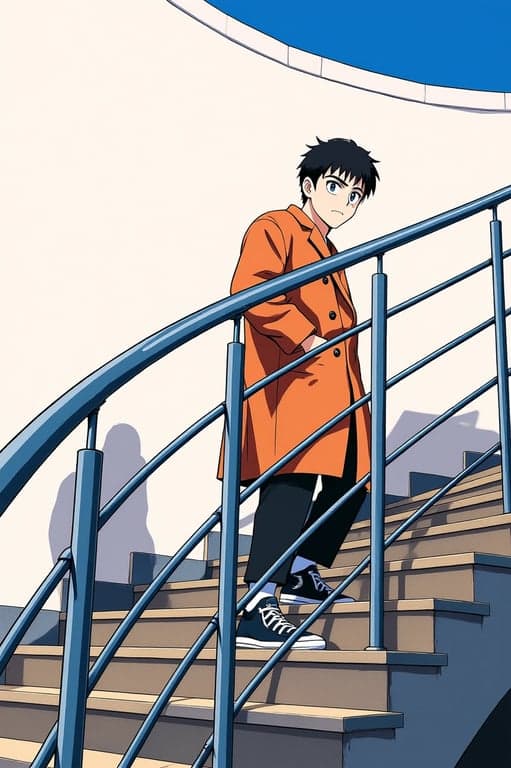 a portrait of a person styled as a classic shonen anime character, wearing simple fitted anime clothing, bold color contrasts, clean silhouette, expressive eyes, and dramatic yet clean anime shading