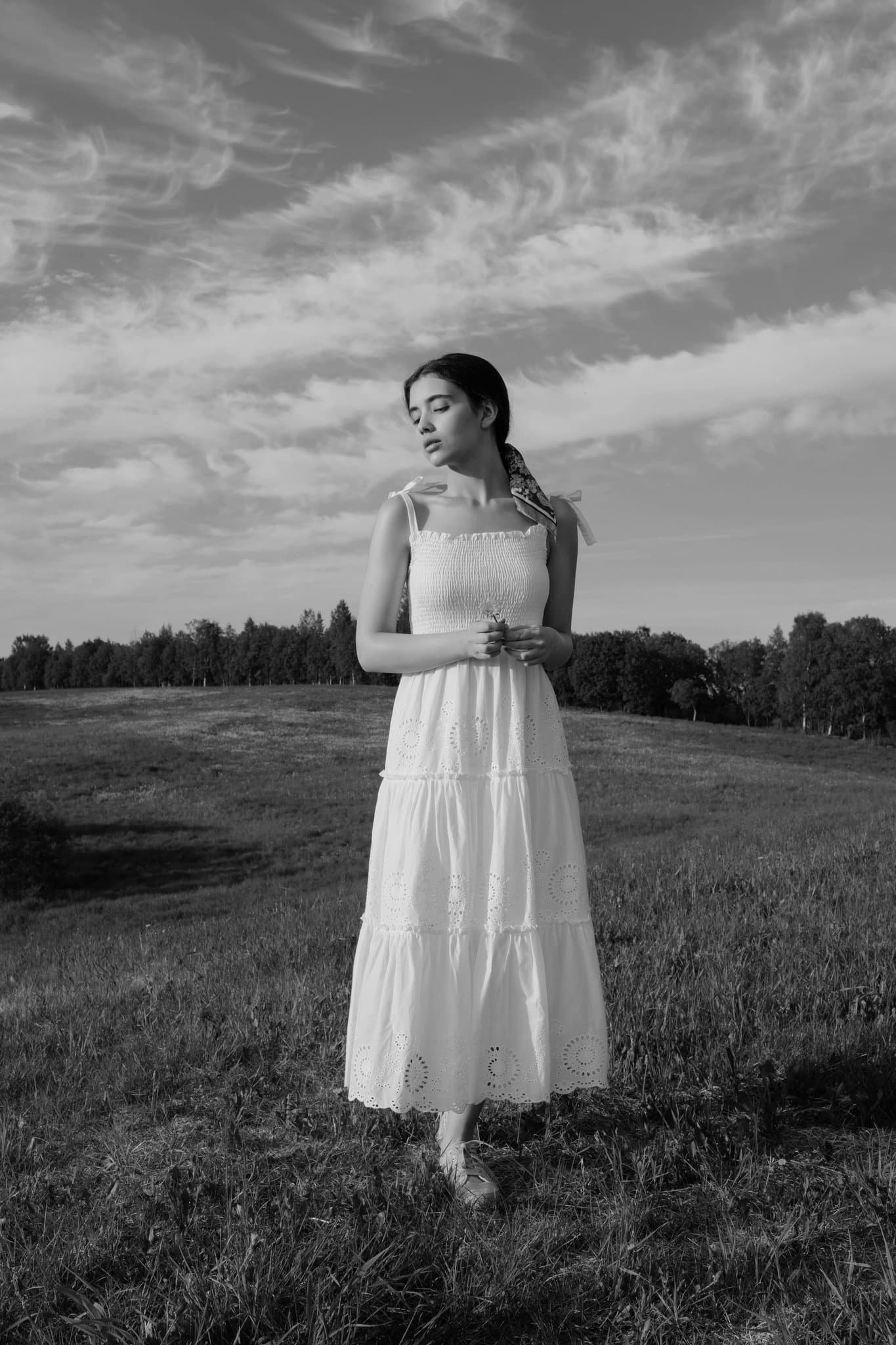 AI black and white filter after transformation - woman portrait in black and white style