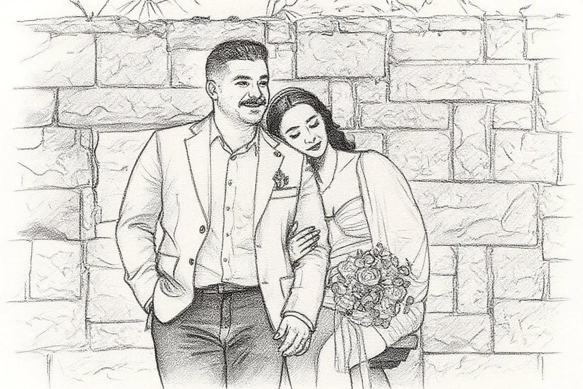 AI sketch filter after transformation - studio photo with detailed pencil sketch shading