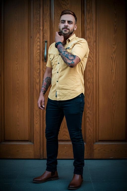 Expand the original image into a full-body view by completing the missing lower body while keeping the same casual clothing, environment, and lifestyle mood. Ensure natural standing or walking posture, realistic leg length, stable footing, and consistent lighting so the image feels like the original photo was captured full-body.