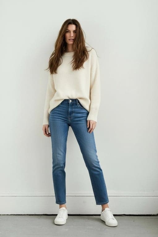 outfit generator ai after photo - woman wearing white sweater