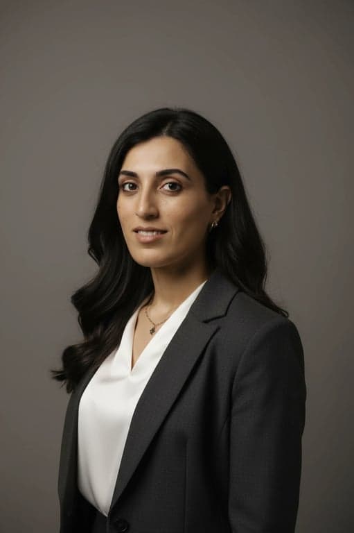 a portrait of a person styled as an executive profile photo with refined facial clarity, calm confident expression, formal business clothing, subtle rim light separating the subject from background, controlled contrast lighting, studio photography look, and an authoritative yet approachable professional tone