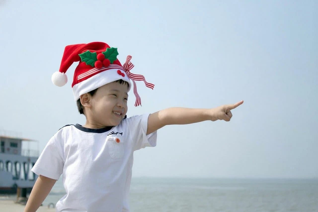 AI Santa hat filter after transformation - creative portrait with Santa hat and snow overlay