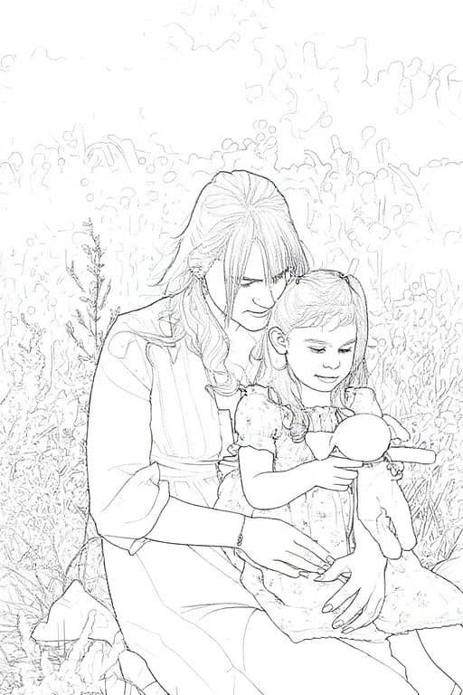 AI line drawing filter after transformation - casual portrait in elegant black and white line art