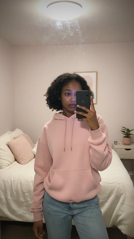 Transform this mirror selfie i...