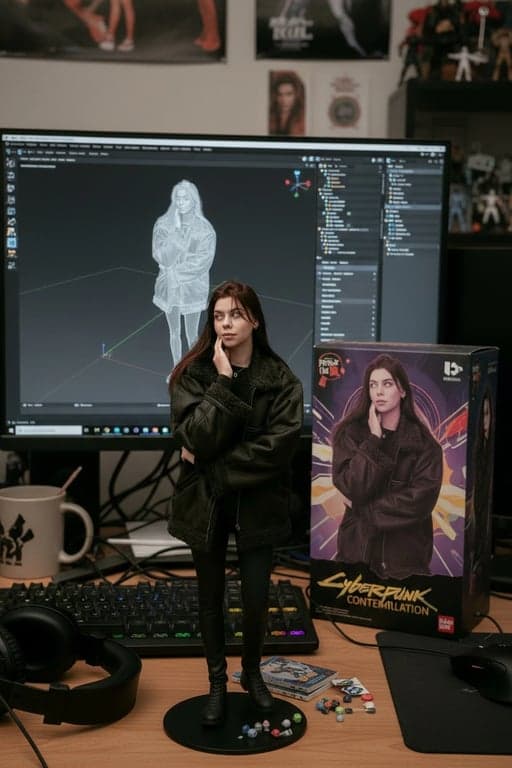 ai action figure generator after: a realistic action figure posed on woman wearing black jacket
