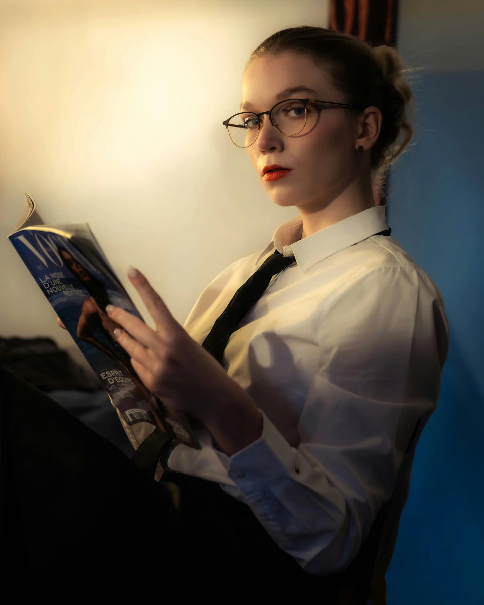 Designer Clothes filter before photo - natural portrait in mixed casual pieces with indoor or outdoor setting