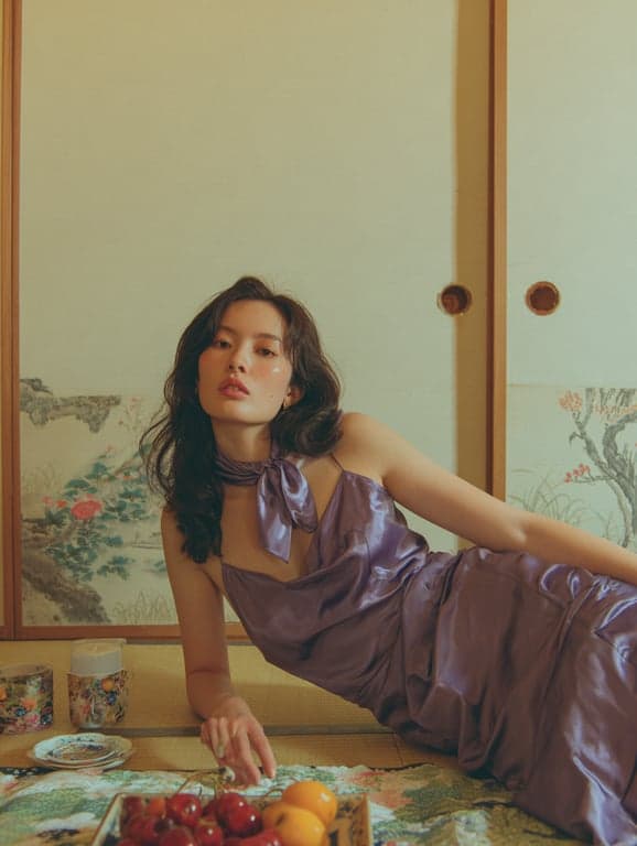 AI lingerie filter before photo - original outfit before silk lingerie style