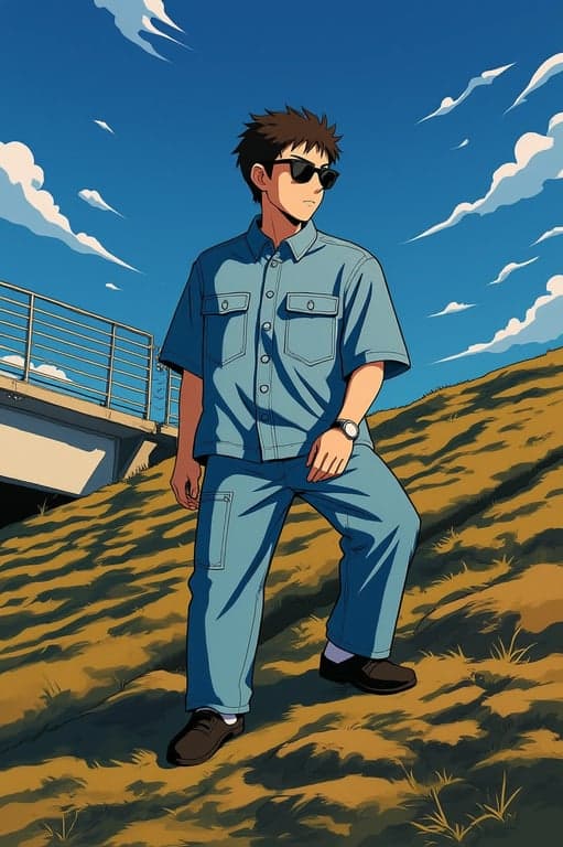 a portrait of a person illustrated in a Demon Slayer–style anime aesthetic, emphasizing movement, fabric flow, and high-contrast shading