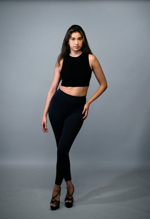 add suit to photo online free – before pic: woman wearing black top