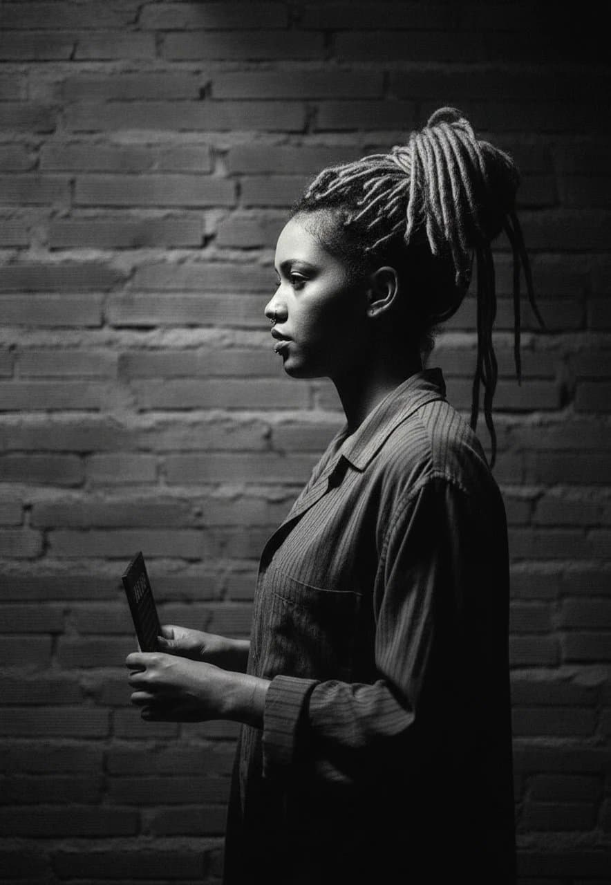 AI mugshot filter after transformation - studio photo with AI generated arrest background