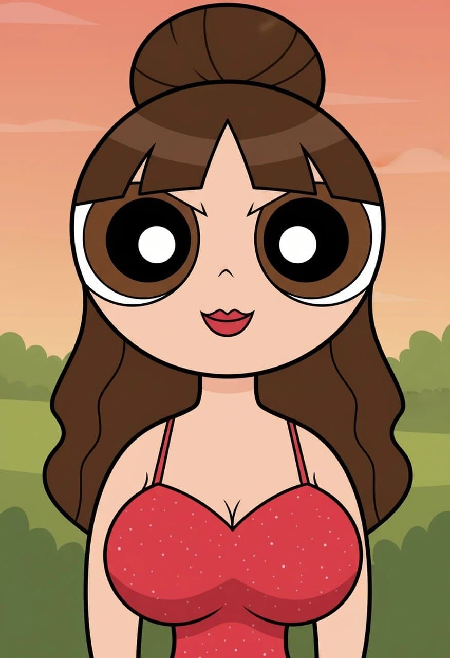 AI Powerpuff yourself filter after transformation - fashion portrait recreated as Powerpuff character