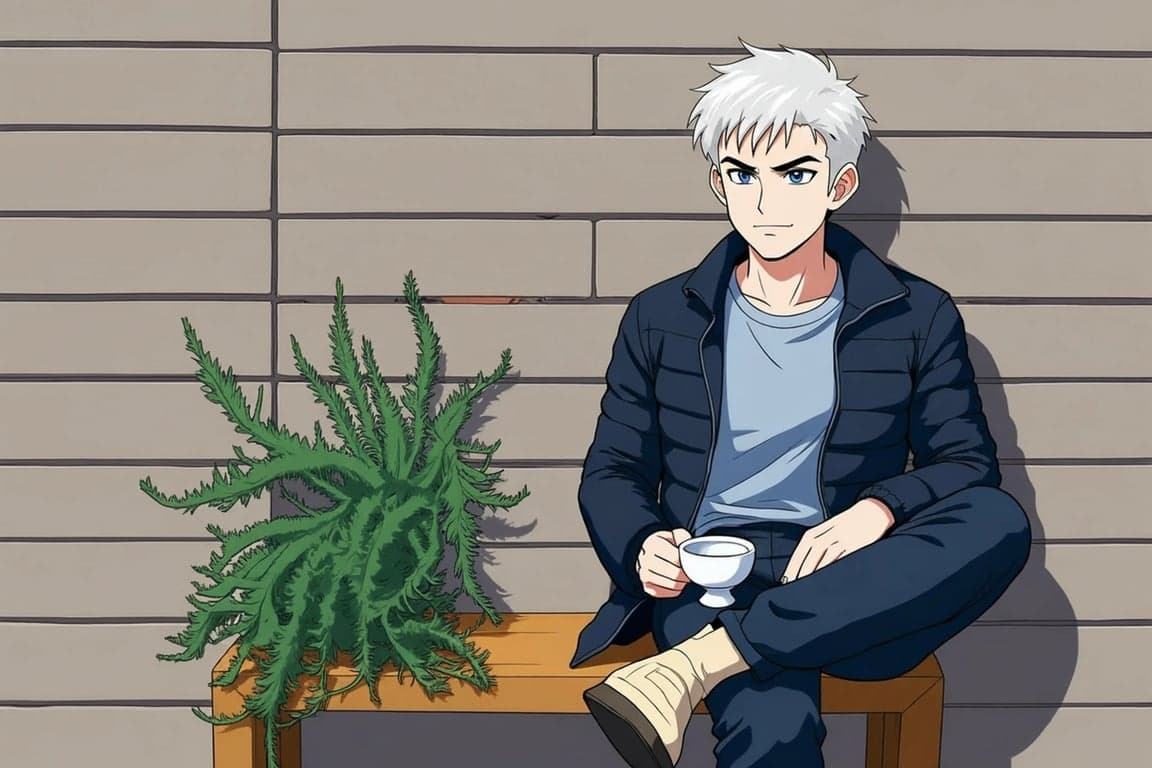 a portrait of a person achieving a new transformation (like Ultra Instinct), with silver hair and a calm, aura-less presence