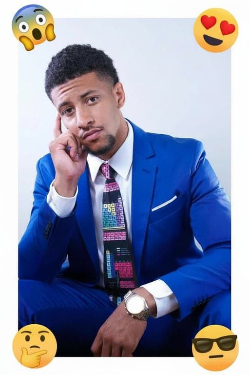 A selfie of a man, surrounded by a border of various reaction emojis (😍, 😮, 😎, 🤔), each placed as if interacting with his expression, on a bright background.