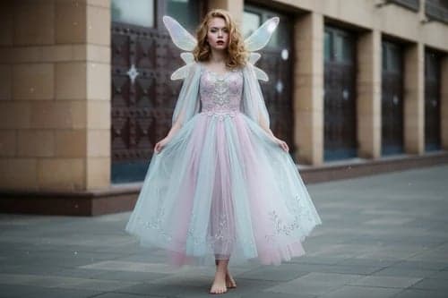 Princess dress after – person in an ethereal fairy princess outfit with delicate wings